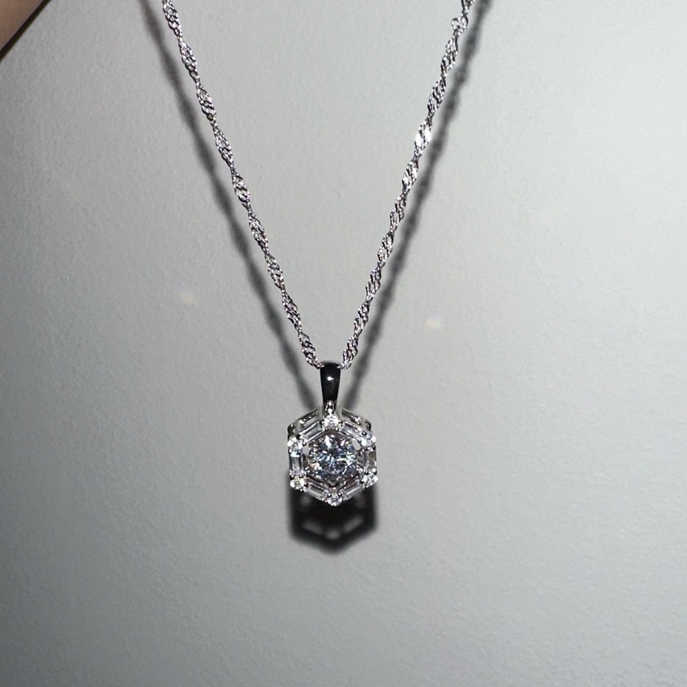 Faux Diamond Earrings & Necklace with Silver Chain